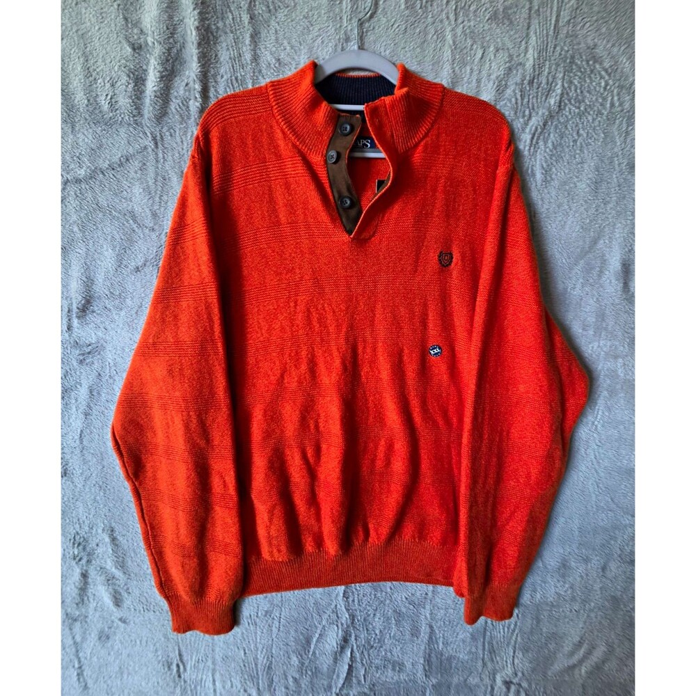 Chaps Sweater Men’s 2XL Orange Cotton Henley Mock Neck Knit Pullover Logo Button